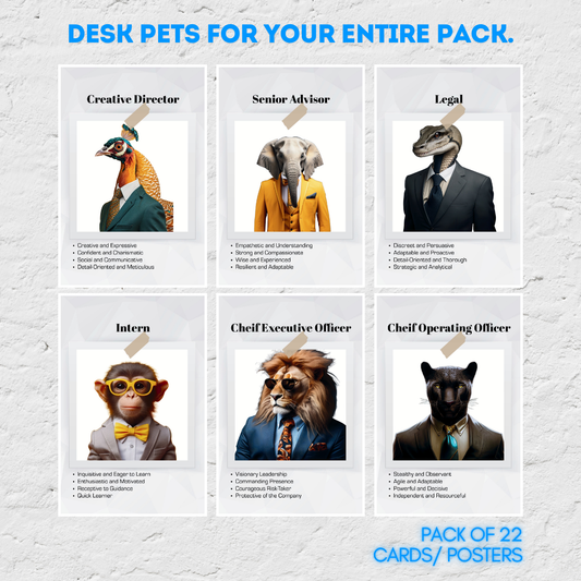 Desk Pets for the Entire Pack | Corporate Desk Cards (Corporate activities) [Pack of 22 cards/ posters]